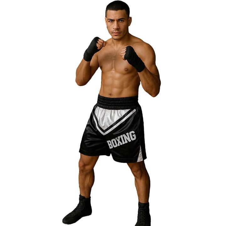 FIGHT-FIT - Boxing Shorts / Boxhosen / BOXING / Schwarz-Weiss
