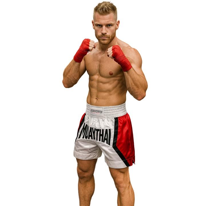 FIGHTERS - Muay Thai Shorts / Weiss-Rot