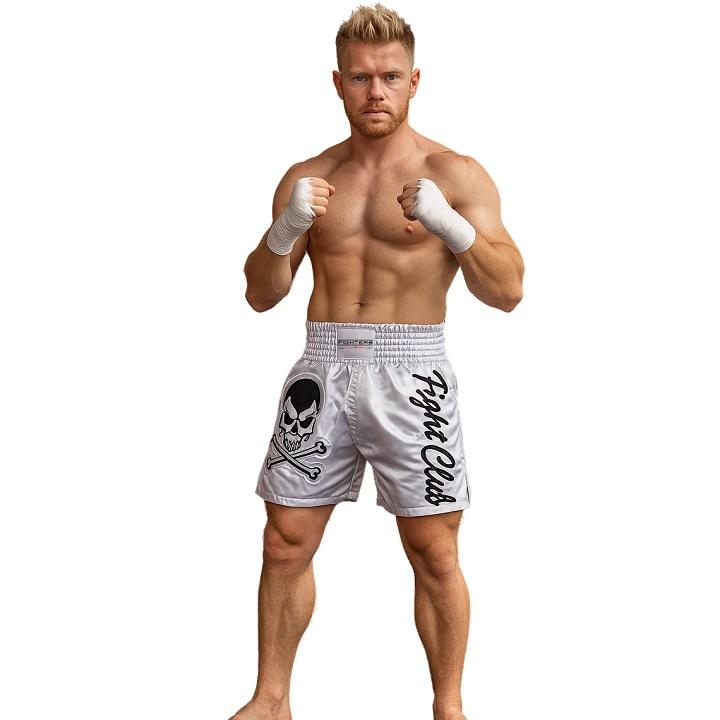 FIGHTERS - Muay Thai Shorts / Fight Club Skull / Weiss