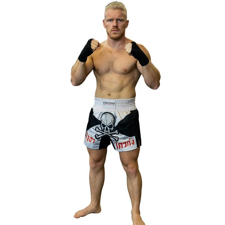 FIGHTERS - Muay Thai Shorts / Skull / Weiss-Schwarz